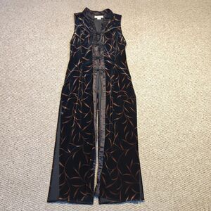 Vintage Cache Sleeveless Duster Womens 6 Black Velvet Satin Trim Whimsigoth